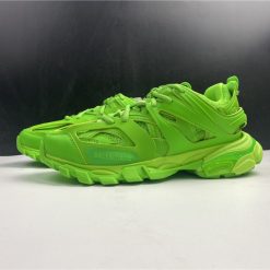 Balenciaga Track Fluo Green Sneaker replica sneakers showcasing a stylish and vibrant green colorway, designed for comfort and fashion, featuring a chunky silhouette with layered details, perfect for sneaker enthusiasts seeking high-quality replicas.