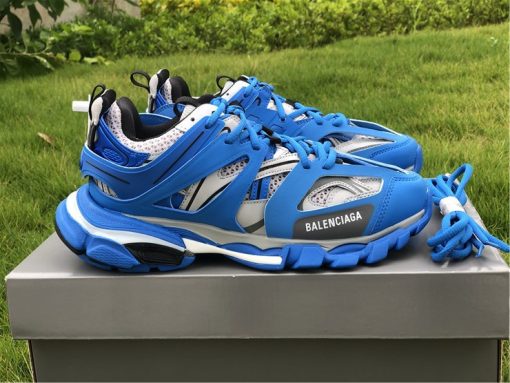 Balenciaga Track Grey Blue Sneaker replica sneakers featuring a unique color combination and intricate design for stylish comfort and performance.