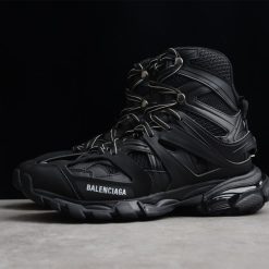 Balenciaga Track Hike Black Sneaker high-quality replica sneakers featuring a sleek, modern design with a mix of materials, showcasing a bold black colorway and intricate detailing for style and comfort.