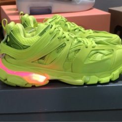 Balenciaga Track LED Fluorescent Green Sneaker - high-quality replica sneakers showcasing a vibrant fluorescent green color, featuring a chunky sole and unique design elements for a stylish and modern look.