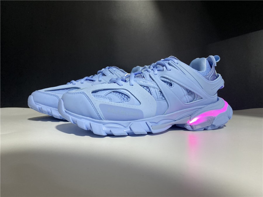 Wholesale Luxury Balenciaga Track LED Light Blue Sneaker showcasing high-quality craftsmanship and vibrant color detail, ideal for sneaker enthusiasts seeking stylish replica sneakers.