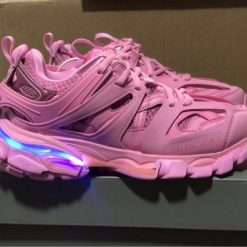 Balenciaga Track LED Pink Sneaker replica sneakers featuring a stylish design, vibrant pink color, and advanced LED technology for a trendy look.