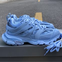 Balenciaga Track Light Blue Sneaker, high-quality replica sneakers showcasing a stylish design with unique color accents, perfect for fashion enthusiasts looking for a premium alternative.