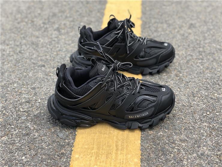 Balenciaga Track Triple Black Sneaker replica sneakers showcasing a sleek all-black design, featuring a chunky sole and breathable mesh panels, perfect for streetwear enthusiasts seeking high-quality alternatives.