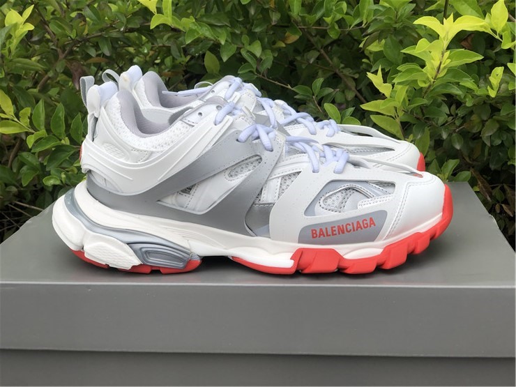 Balenciaga Track White Grey Red Sneaker - high-quality replica sneakers featuring a modern design with a mix of white, grey, and red colors, perfect for fashion enthusiasts looking for stylish footwear alternatives.