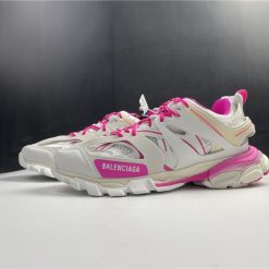 Balenciaga Track White Rose Red Sneaker replica sneakers showcasing a stylish blend of white, rose, and red colors with a modern design, perfect for fashion-forward individuals seeking high-quality footwear.
