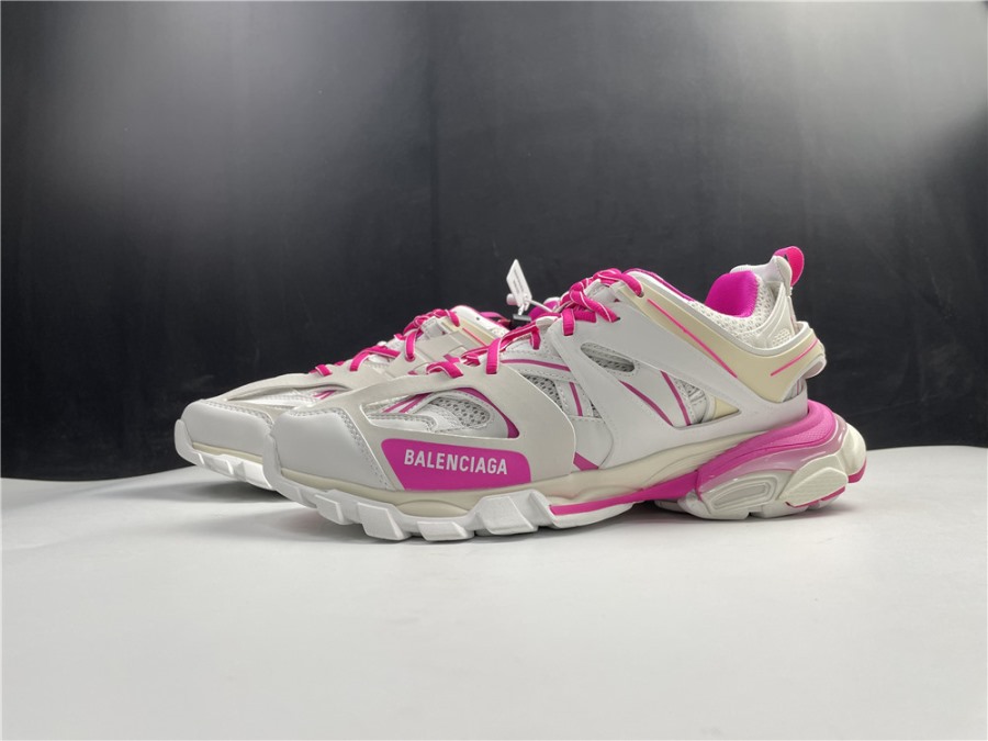 Balenciaga Track White Rose Red Sneaker replica sneakers showcasing a stylish blend of white, rose, and red colors with a modern design, perfect for fashion-forward individuals seeking high-quality footwear.