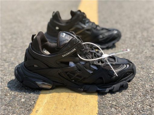 Balenciaga Track 2 All Black Sneaker replica sneakers showcasing a sleek, modern design with a black silhouette and intricate detailing, perfect for sneaker enthusiasts seeking high-quality alternatives.