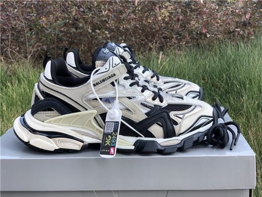 Balenciaga Track 2 Beige Black Sneaker replica sneakers featuring a stylish design with a mix of beige and black colors, perfect for fashion enthusiasts seeking high-quality alternatives.