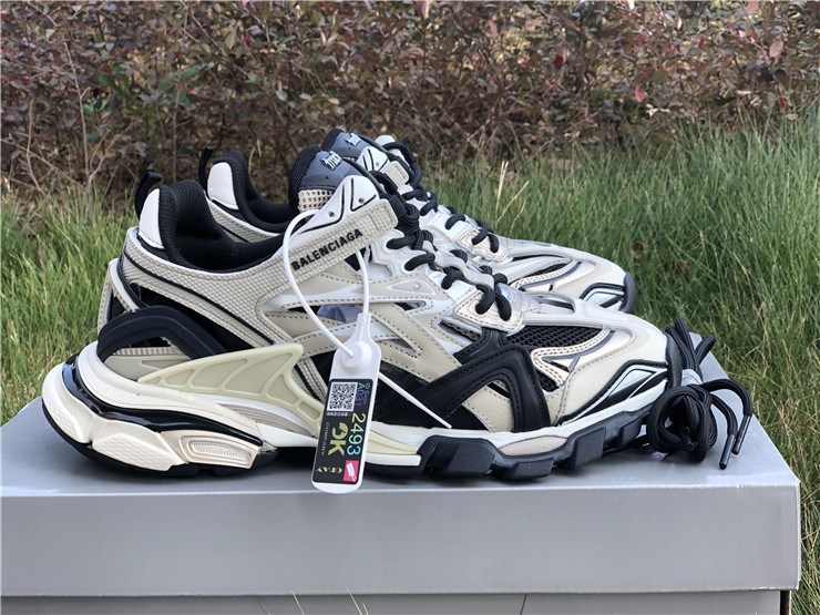 Balenciaga Track 2 Beige Black Sneaker - high-quality replica sneakers featuring a modern design with a blend of beige and black colors, ideal for fashion-forward individuals seeking stylish footwear.