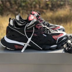 Balenciaga Track 2 Black Burgundy Sneaker replica sneakers featuring a modern design with a combination of black and burgundy colors, ideal for fashion enthusiasts seeking high-quality alternatives.
