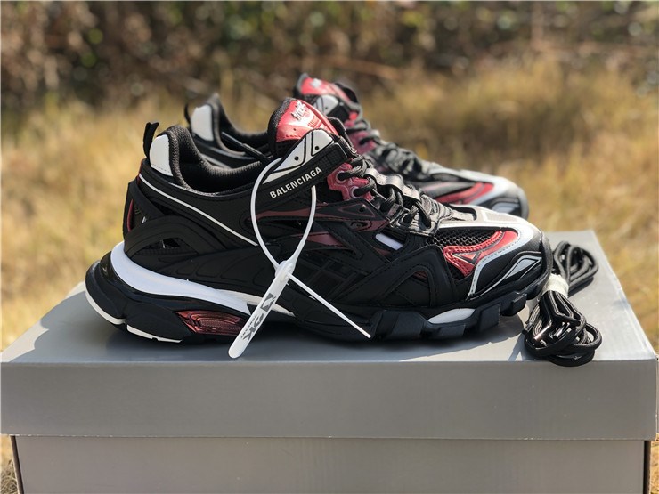 Balenciaga Track 2 Black Burgundy Sneaker replica sneakers featuring a modern design with a combination of black and burgundy colors, ideal for fashion enthusiasts seeking high-quality alternatives.