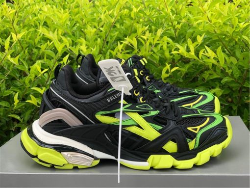 Balenciaga Track 2 Black Fluorescent Yellow Sneaker high-quality replica sneakers featuring a stylish blend of black and fluorescent yellow colors, designed for comfort and high-performance wear.
