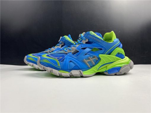 Balenciaga Track 2 Blue Green Sneaker, high-quality replica sneakers featuring a bold color combination and stylish design for sneaker enthusiasts.