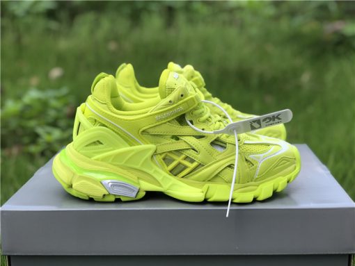 Balenciaga Track 2 Fluorescent Yellow Sneaker, high-quality replica sneakers featuring a vibrant yellow colorway, unique design elements, and premium materials for a stylish athletic look.