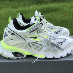 Balenciaga Track 2 White Fluorescent Yellow Sneaker - high-quality replica sneakers featuring a stylish design and vibrant color accents, perfect for sneaker enthusiasts.