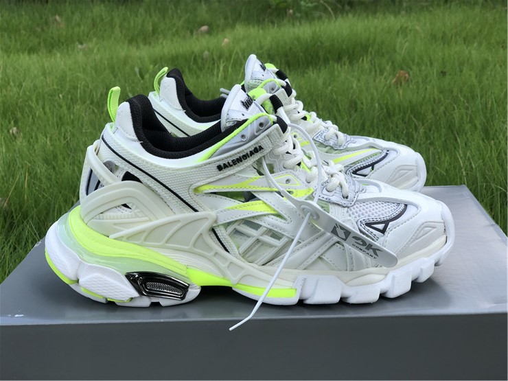 Balenciaga Track 2 White Fluorescent Yellow Sneaker - high-quality replica sneakers featuring a stylish design and vibrant color accents, perfect for sneaker enthusiasts.