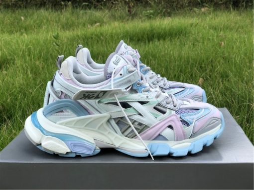 Balenciaga Track 2 White Light Blue Sneaker - high-quality replica sneakers featuring a modern design, mesh and leather upper, and enhanced comfort for a fashionable look.
