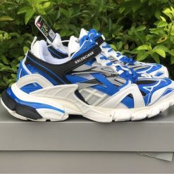 Balenciaga Track 2 White Royal Blue Sneaker replica sneakers featuring a stylish design with a mix of white and royal blue colors, made for fashion enthusiasts seeking high-quality alternatives.