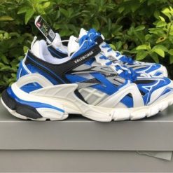 Balenciaga Track 2 White Royal Blue Sneaker replica sneakers showcasing a stylish design with a mix of white and royal blue colors, perfect for fashion-forward individuals seeking high-quality alternatives.
