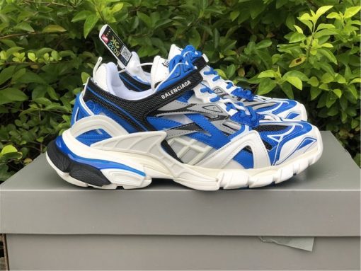 Balenciaga Track 2 White Royal Blue Sneaker replica sneakers showcasing a stylish design with a mix of white and royal blue colors, perfect for fashion-forward individuals seeking high-quality alternatives.