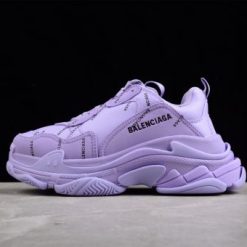 Balenciaga Triple S Allover Logo Purple replica sneakers showcasing a vibrant purple colorway with bold logo detailing, perfect for stylish streetwear enthusiasts.