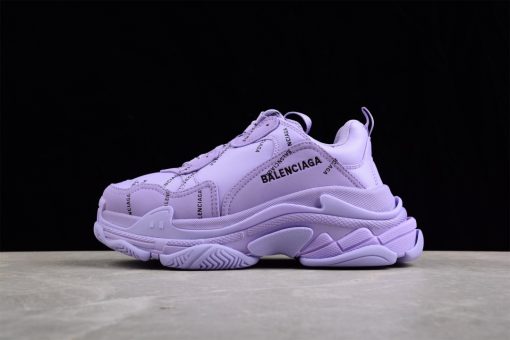 Balenciaga Triple S Allover Logo Purple replica sneakers showcasing a vibrant purple colorway with bold logo detailing, perfect for stylish streetwear enthusiasts.