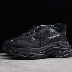 Balenciaga Triple S Black With Fur Sneaker replica sneakers featuring a stylish design, luxurious materials, and an eye-catching combination of black and fur elements for a fashionable statement.