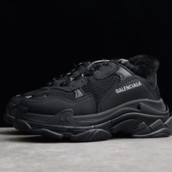 Balenciaga Triple S Black With Fur Sneaker - High-quality replica sneakers featuring a stylish design and luxurious fur accents, ideal for fashion-forward individuals seeking comfort and elegance.