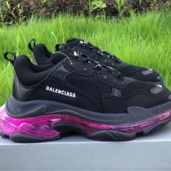 Balenciaga Triple S Clear Sole Black Plum Red replica sneakers featuring a stylish design with a clear sole, perfect for sneaker enthusiasts seeking high-quality alternatives.