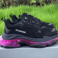 Balenciaga Triple S Clear Sole Black Plum Red replica sneakers featuring a bold design with a transparent sole, perfect for sneaker enthusiasts seeking high-quality replicas.