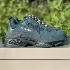 Balenciaga Triple S Clear Sole Dark Green replica sneakers featuring a chunky silhouette, premium materials, and a distinctive clear outsole, perfect for street style enthusiasts.
