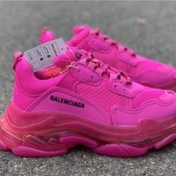 Balenciaga Triple S Clear Sole Pink replica sneakers featuring a stylish design with a clear sole, perfect for adding a trendy touch to any outfit. Shop these high-quality replica shoes for a sophisticated look.