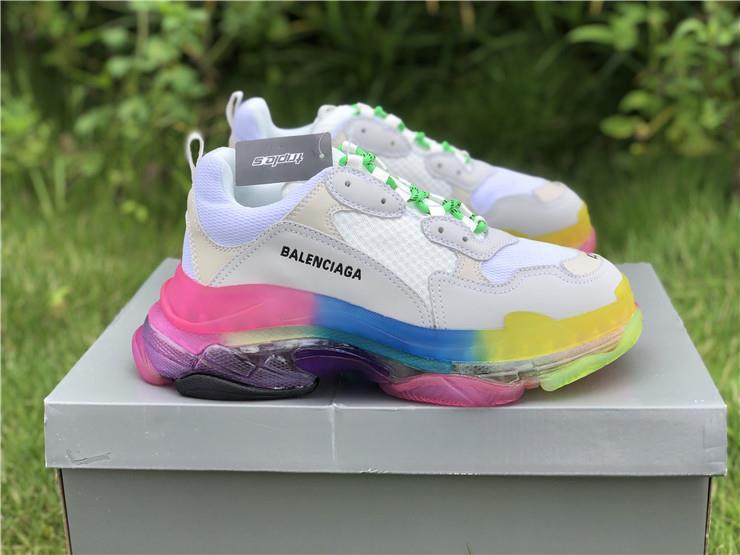SEO Alt Text: "Balenciaga Triple S Rainbow replica sneakers showcasing a vibrant, multicolored design with a chunky sole, perfect for sneaker enthusiasts looking for stylish shoes."