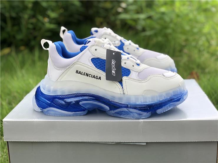 SEO Alt Text: "Wholesale Luxury Balenciaga Triple S White Blue sneakers showcasing a stylish design with a blend of white and blue hues, perfect for sneaker enthusiasts looking for high-quality replica shoes."
