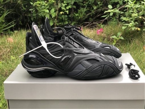 Close-up view of Balenciaga Tyrex Black Sneakers, showcasing the sleek design and high-quality materials of these replica sneakers, ideal for sneaker enthusiasts looking for stylish footwear options.