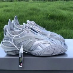 Balenciaga Tyrex Silver Grey Sneaker - High-quality replica sneakers showcasing a sleek design with a modern silhouette, featuring a vibrant silver-grey colorway and intricate detailing, perfect for fashion-forward individuals seeking trendy shoes.