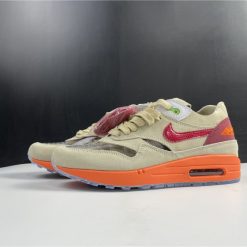 High-quality replica sneakers featuring the Clot x Nike Air Max 1 Kiss of Death design, showcasing a unique colorway and luxurious materials for a stylish look.