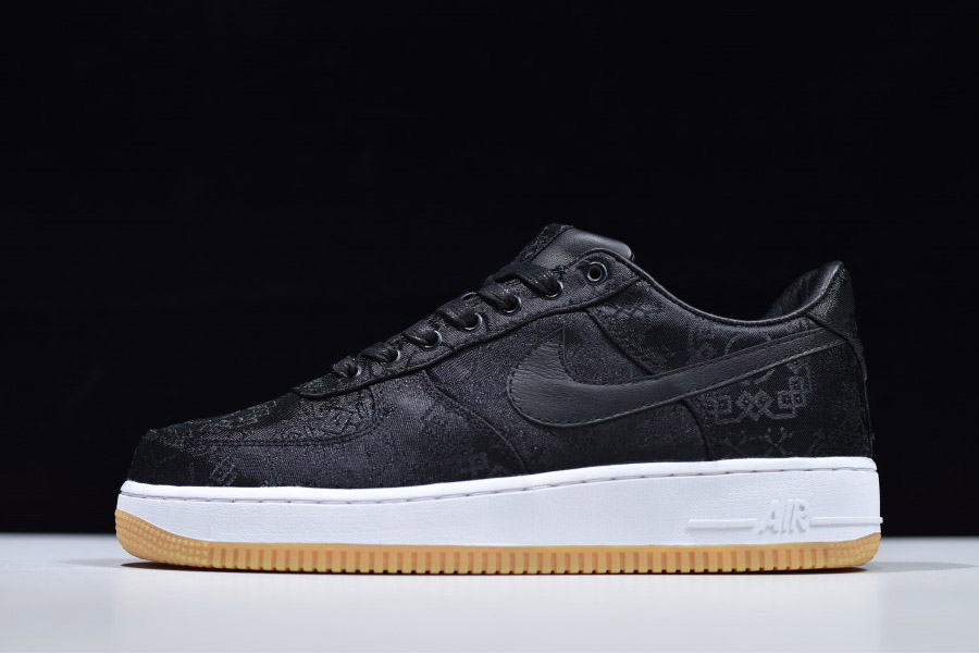Fragment X Clot X Nike Air Force 1 Black Silk replica sneakers showcasing a sleek black silk upper, premium detailing, and the iconic silhouette, perfect for sneaker enthusiasts and collectors.