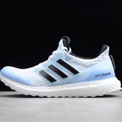 High-quality replica sneakers featuring the Game Of Thrones X Adidas Ultra Boost 40 design, inspired by the iconic White Walkers, showcasing a sleek white colorway and unique detailing.