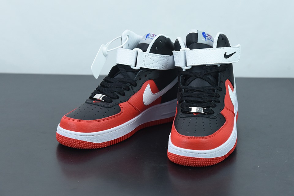 NBA x Nike Air Force 1 High 75th Anniversary Chile Red replica sneakers featuring a vibrant red upper, classic Air Force 1 silhouette, and detailed stitching, perfect for sneaker enthusiasts and collectors.
