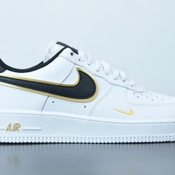 Nike Air Force 1 07 LV8 White Metallic Gold replica sneakers featuring a sleek white leather upper with metallic gold accents, ideal for sneaker enthusiasts seeking high-quality imitation footwear.