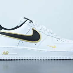 Nike Air Force 1 07 LV8 White Metallic Gold replica sneakers featuring a sleek white leather upper with metallic gold accents, perfect for sneaker enthusiasts seeking high-quality replicas.