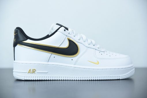 Nike Air Force 1 07 LV8 White Metallic Gold replica sneakers featuring a sleek white leather upper with metallic gold accents, perfect for sneaker enthusiasts seeking high-quality replicas.