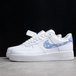 Nike Air Force 1 Low 07 Essential White Worn Blue Paisley replica sneakers featuring a stylish paisley pattern, premium materials, and a classic silhouette perfect for casual wear.