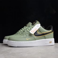 Nike Air Force 1 Low Olive Green Gold Swoosh replica sneakers featuring a stylish olive green upper with a striking gold Swoosh, perfect for sneaker enthusiasts looking for high-quality alternatives.