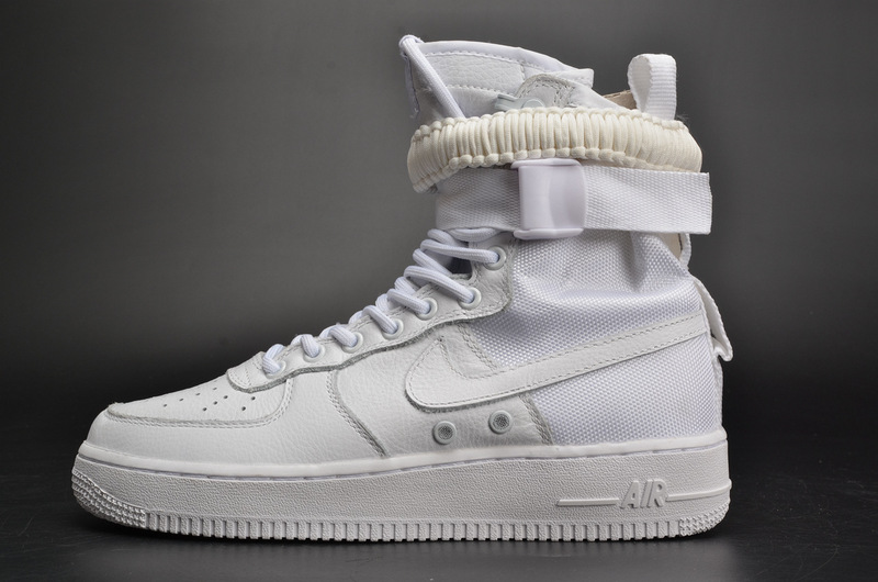 Nike SF Air Force 1 High White replica sneakers featuring a stylish high-top design, premium white leather upper, and distinctive military-inspired details for a contemporary streetwear look.