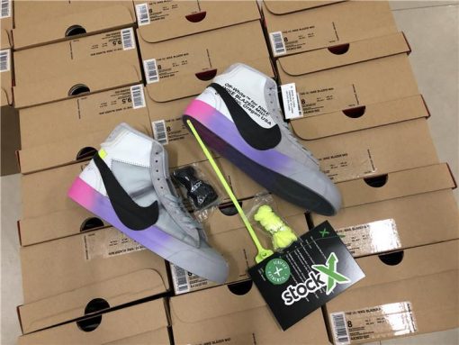 Off White X Nike Blazer Mid Serena Queen replica sneakers featuring a stylish design with unique color accents, suitable for sneaker enthusiasts and collectors.