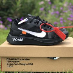 Off White X Nike Zoom Fly Black AJ4588 001 high-quality replica sneakers featuring a sleek black design, signature Off-White branding, and a lightweight construction perfect for stylish performance.