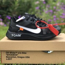 Off White X Nike Zoom Fly Black replica sneakers showcasing a sleek black design with distinctive Off White branding, perfect for sneaker enthusiasts looking for high-quality replicas.